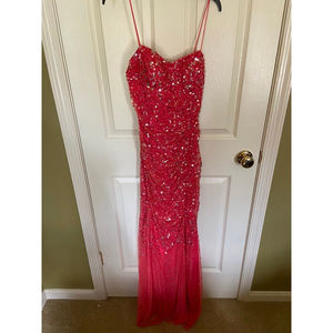 cache hot pink sequins long prom / evening dress womens size 2
